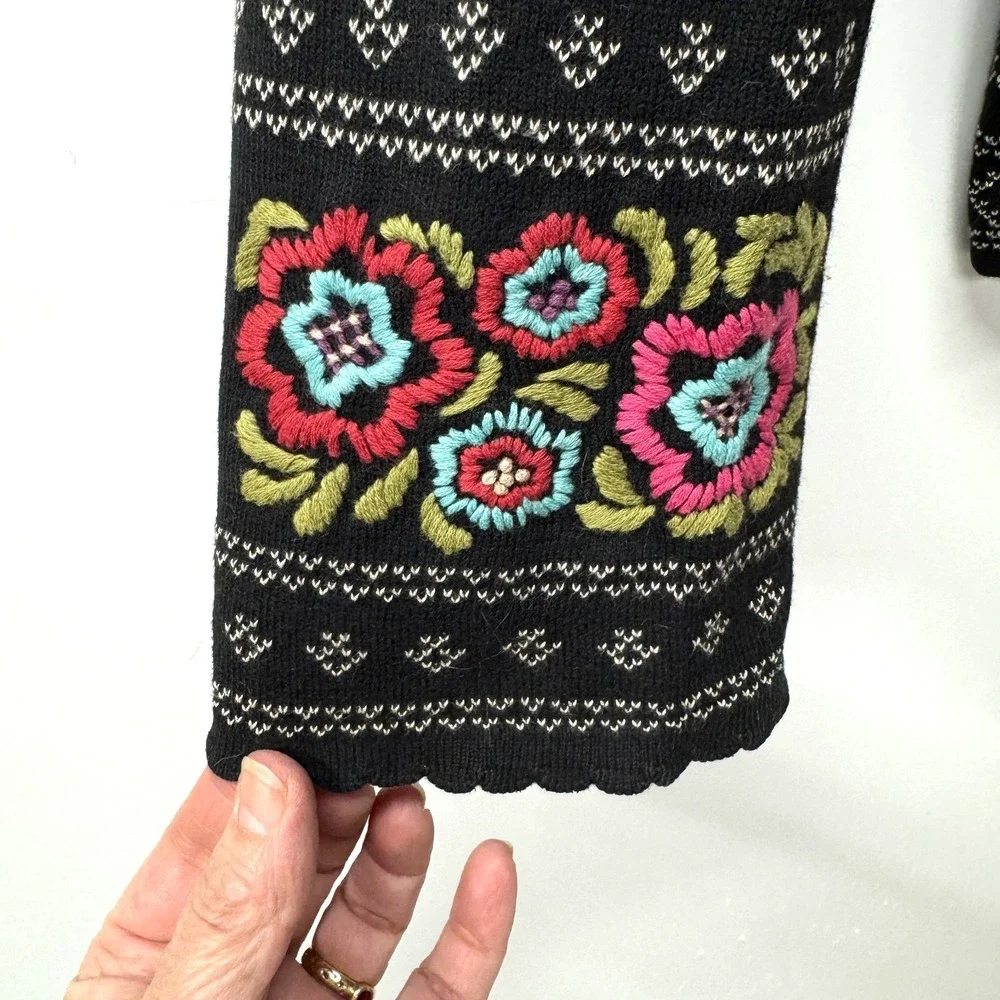 Gudrun Sjoden Cotton Cardigan, Size M, Black, Cream Multicolor Floral Embroidery - Picture 4 of 12